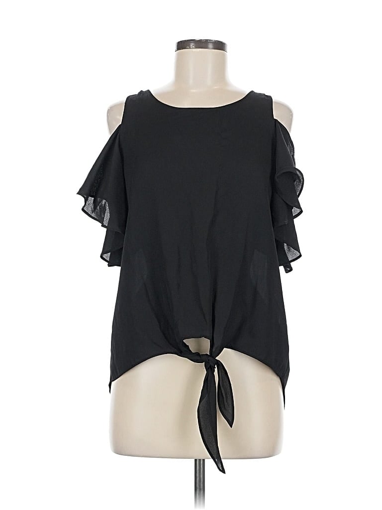 Pre-owned Fortune + Ivy Short Sleeve Top Black Cold Shoulder Neckline Tops