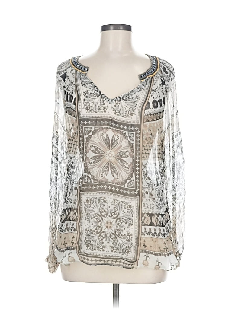 Pre-owned Hale Bob Long Sleeve Blouse In Silver