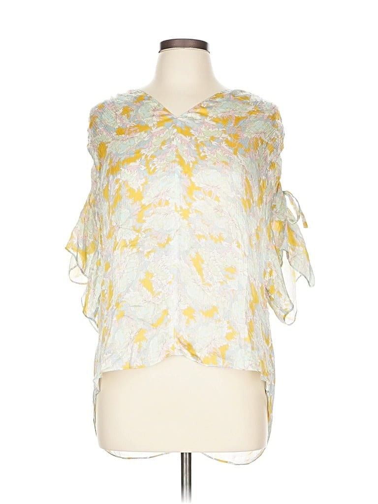 Pre-owned Vince Sleeveless Silk Top Yellow Tie Neck Tops