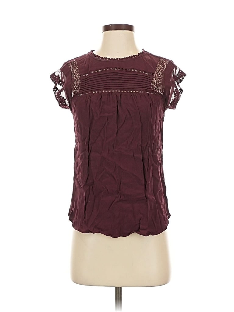 Pre-owned Daniel Rainn Short Sleeve Blouse In Burgundy
