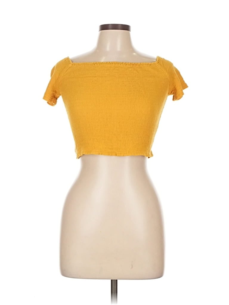 AMBIANCE Pre-owned Short Sleeve Top Yellow Sweetheart Neckline Tops