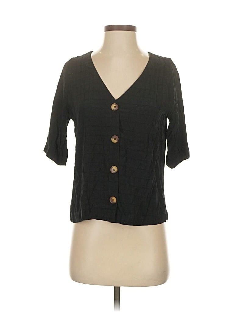 Pre-owned Ann Taylor Loft Outlet Short Sleeve Blouse In Black