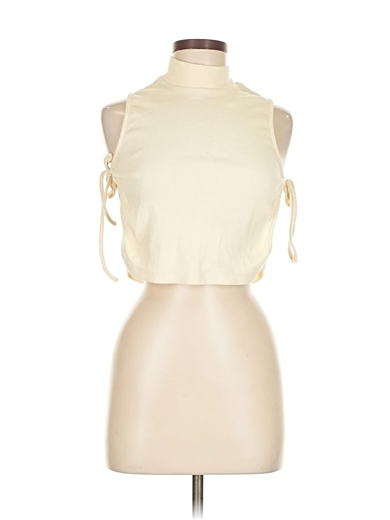 Pre-owned Prettylittlething Tank Top Ivory Halter Neckline Tops In White