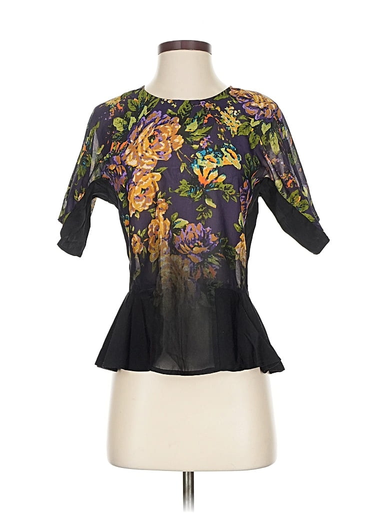 Pre-owned Bar Iii Short Sleeve Blouse In Black