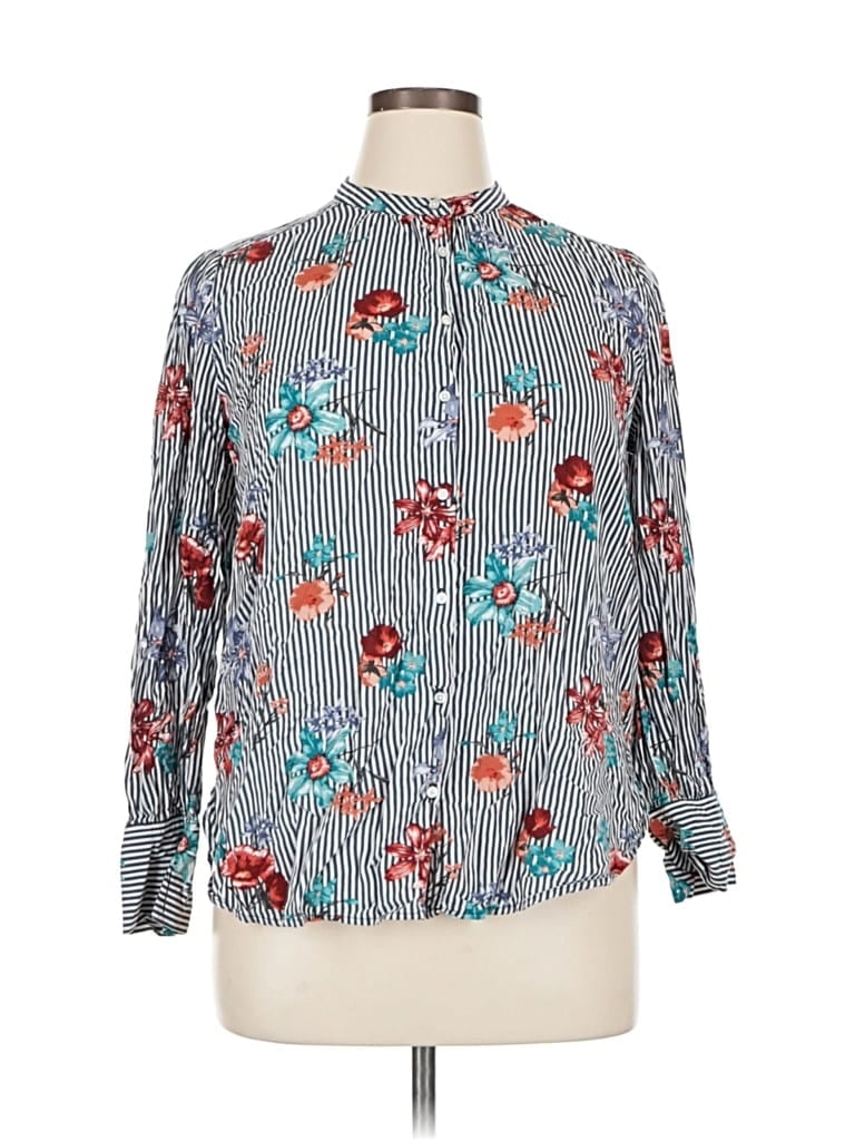 Pre-owned Ann Taylor Loft Outlet Long Sleeve Blouse In Blue