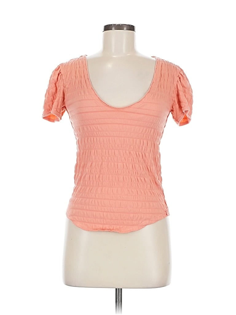 WE THE FREE Pre-owned Short Sleeve Top Orange Sweetheart Neckline Tops