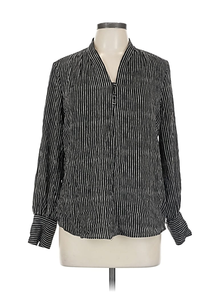 Pre-owned Adrianna Papell Long Sleeve Blouse In Black