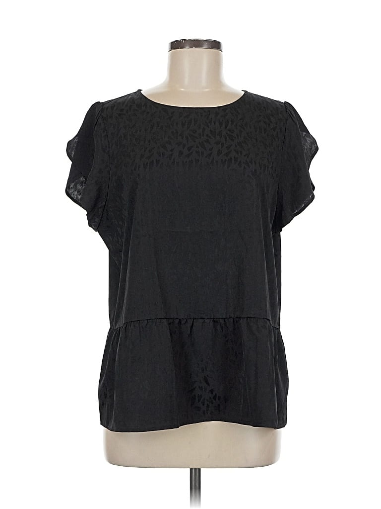 Pre-owned Ann Taylor Loft Short Sleeve Top Black Keyhole Neckline Tops