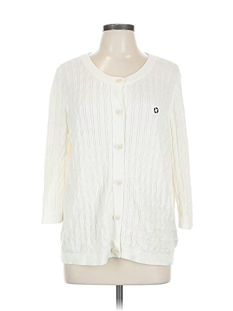 Pre-owned Lands' End Cardigan Sweater In White
