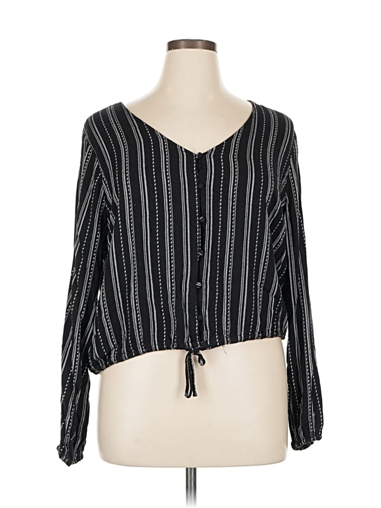 Pre-owned A.n.a. A New Approach Long Sleeve Blouse In Black