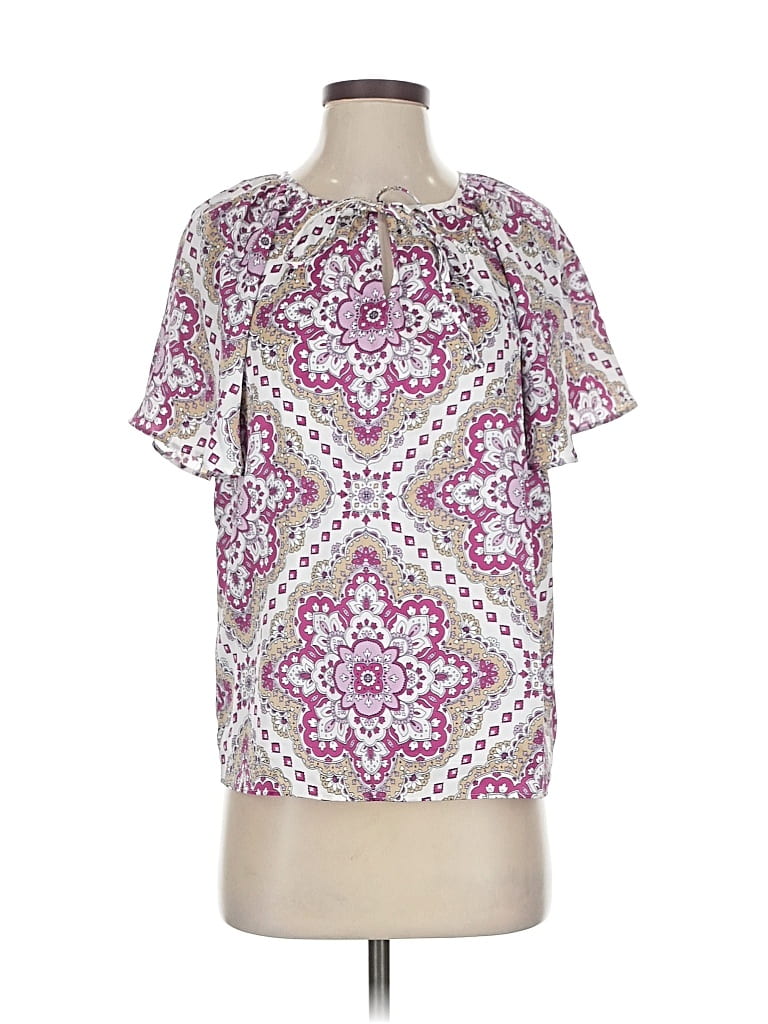 Pre-owned Ann Taylor Short Sleeve Blouse In Pink