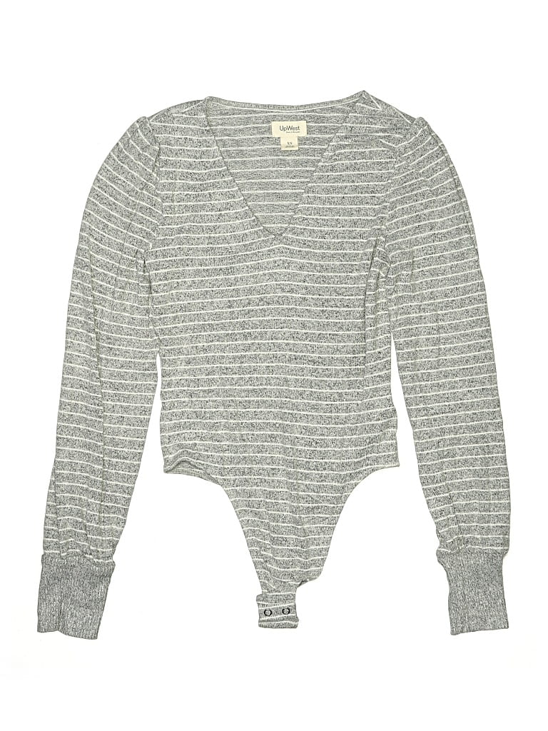 Pre-owned Upwest Long Sleeve Top Gray Plunge Neckline Tops