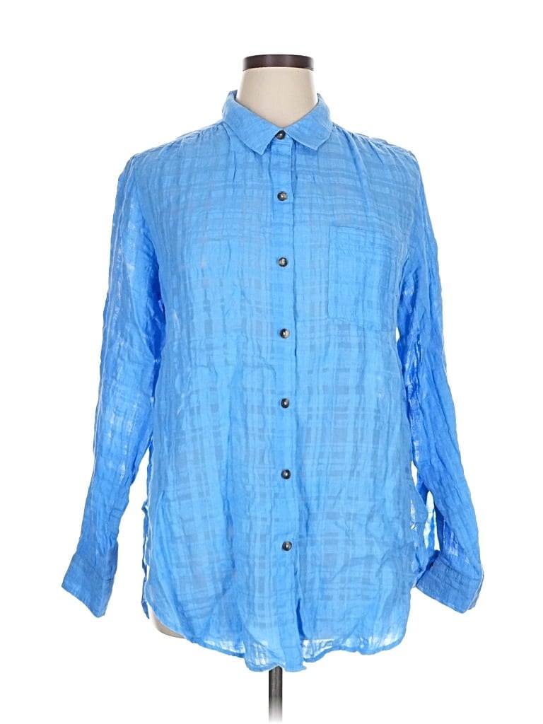 Pre-owned Pilcro By Anthropologie Long Sleeve Button Down Shirt In Blue