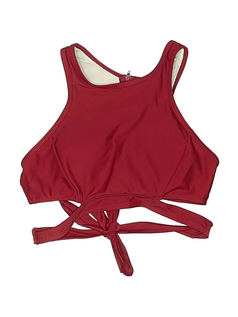 UNBRANDED Pre-owned Swimsuit Top Red Solid Pattern Halter Neckline Swimwear