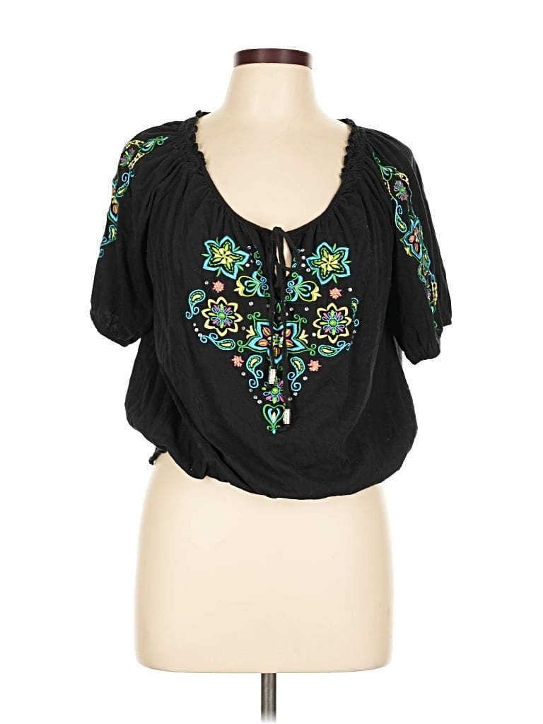 Pre-owned Dressbarn Short Sleeve Blouse In Black