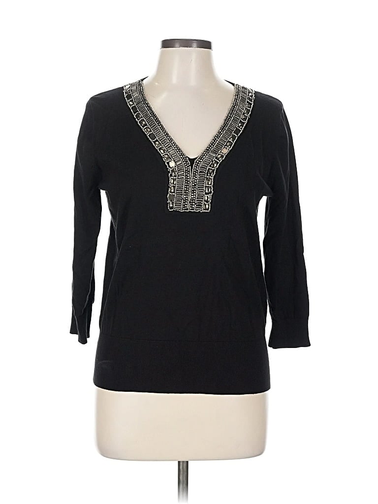 Pre-owned August Silk Pullover Sweater In Black