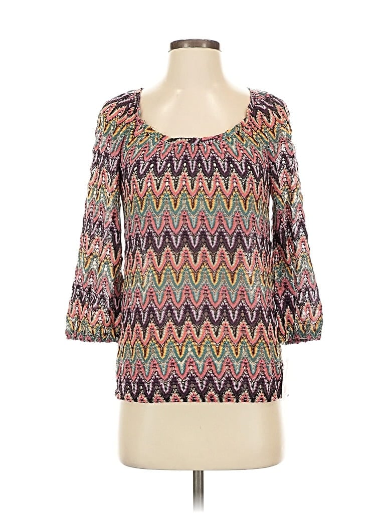 Trina Turk 3/4 Sleeve Top Pink Square Neckline Tops In Multi