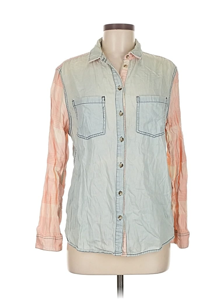 Pre-owned Bdg 3/4 Sleeve Button Down Shirt In Blue