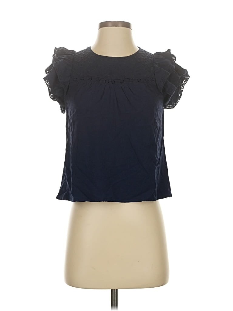 Pre-owned Daniel Rainn Short Sleeve Top Black Ruffles Neckline Tops
