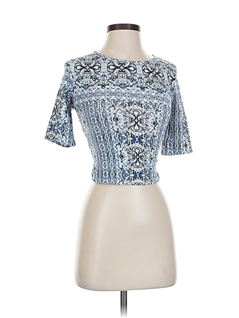 GUESS Pre-owned Short Sleeve Top Blue Mock Neckline Tops