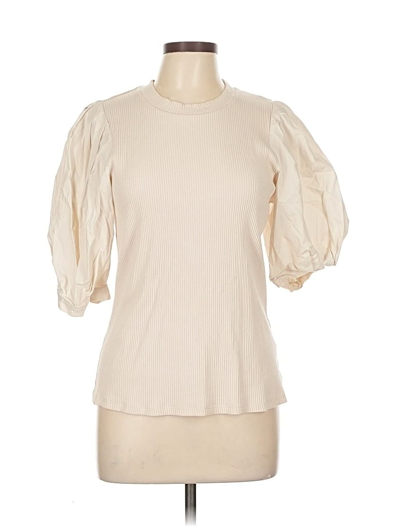 Click to view more detailed imagery on our partner's website Pre-owned Who What Wear Short Sleeve Top Ivory Mock Neckline Tops In White