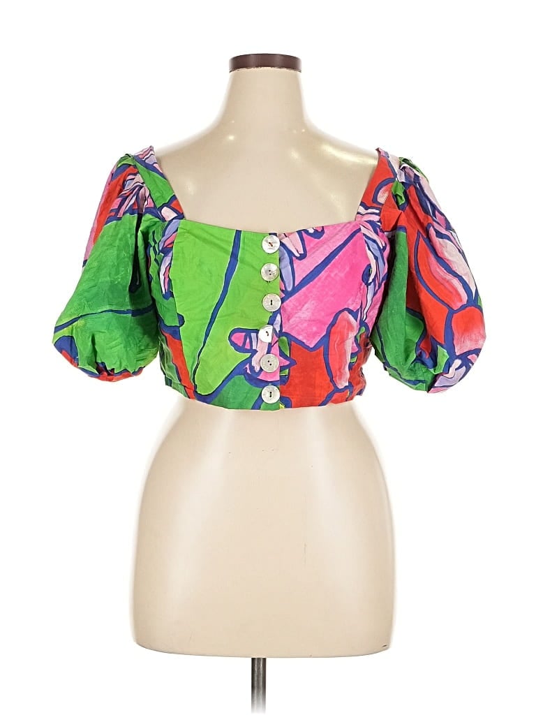 Pre-owned Farm Rio Short Sleeve Blouse In Green