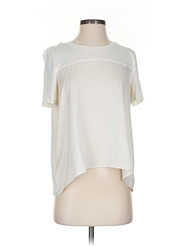 Pre-owned Ann Taylor Loft Short Sleeve Top Ivory Keyhole Neckline Tops In White