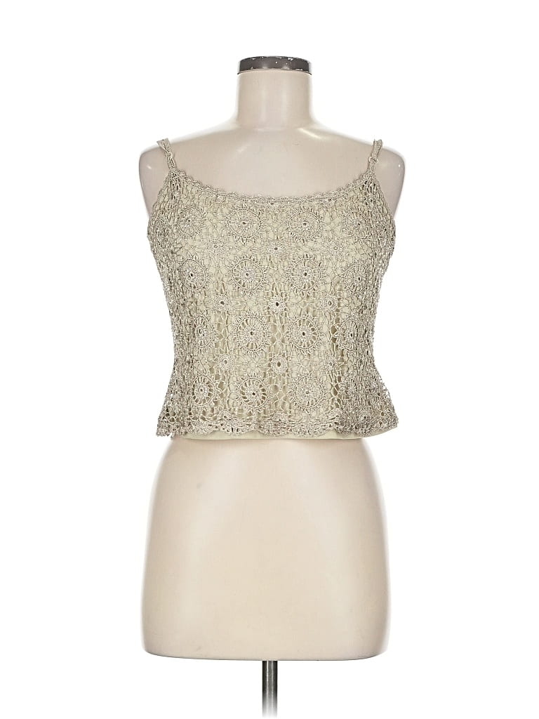 Pre-owned Carmen Marc Valvo Collection Sleeveless Top Silver Sweetheart Neckline Tops