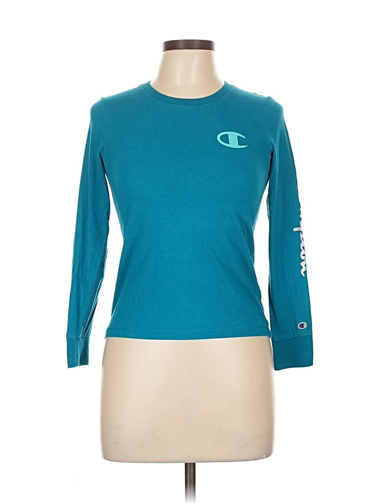 Pre-owned Champion 3/4 Sleeve T-shirt In Blue