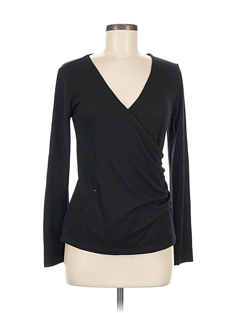 Pre-owned Ann Taylor Loft Long Sleeve Top Black Plunge Neckline Tops