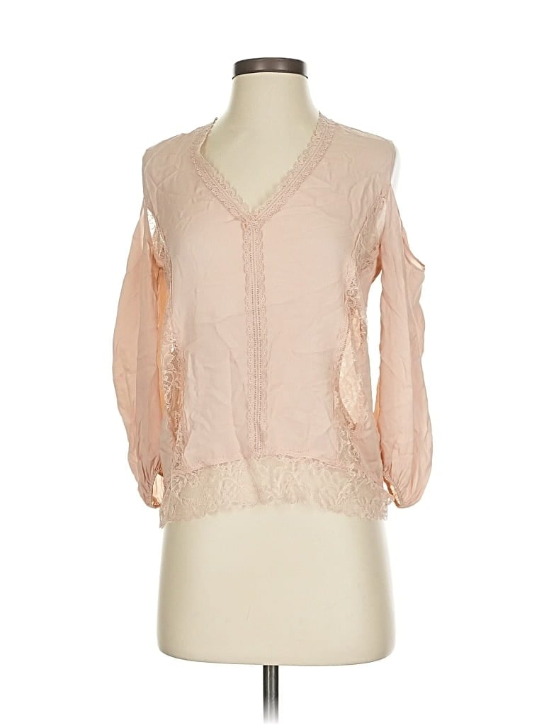 ALICE AND OLIVIA Pre-owned Alice + Olivia 3/4 Sleeve Silk Top Pink Cold Shoulder Neckline Tops