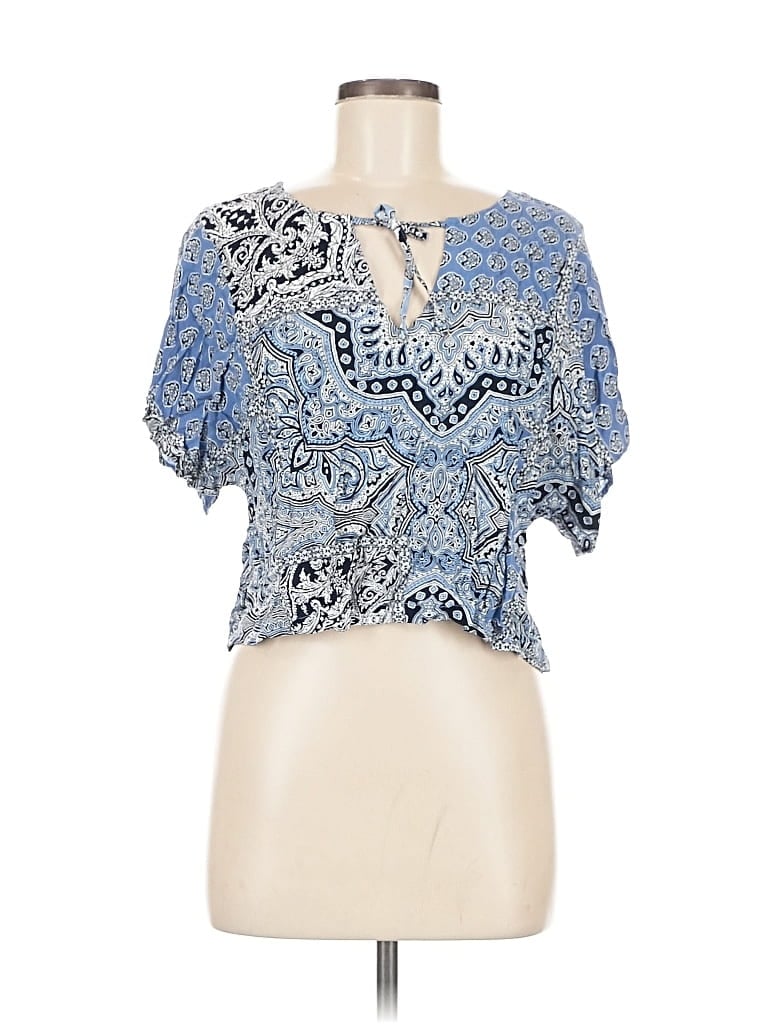 Pre-owned En Creme Short Sleeve Blouse In Blue