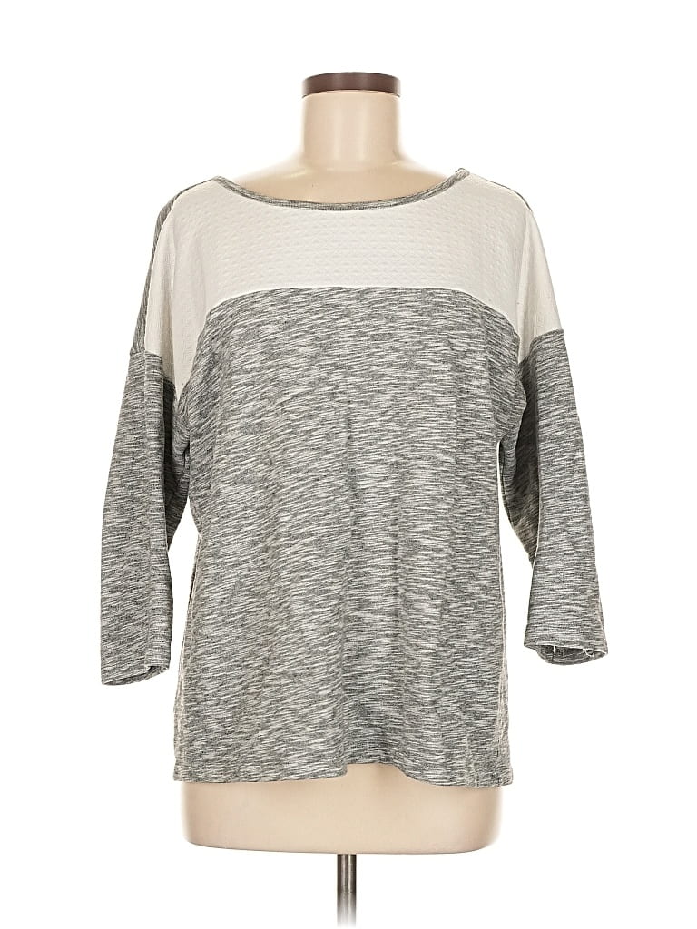 Pre-owned Ann Taylor Loft Outlet 3/4 Sleeve Top Gray Boatneck Tops