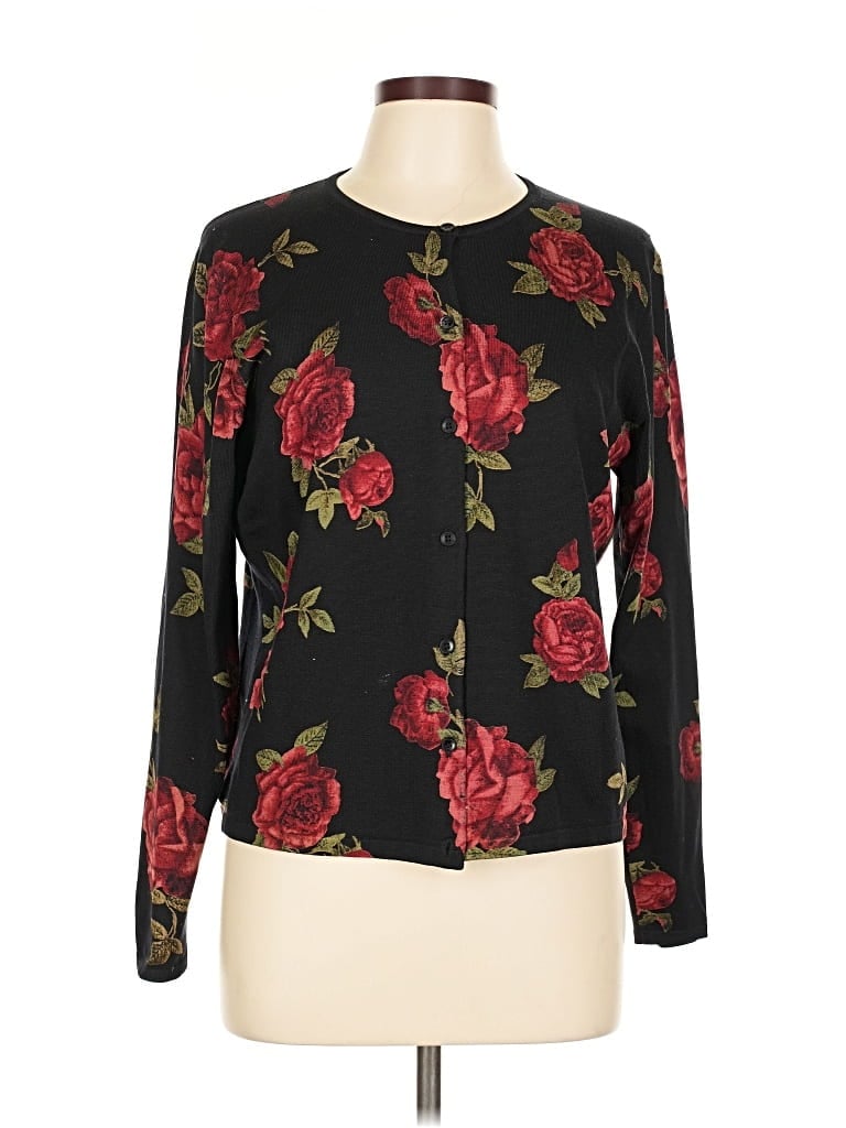 Pre-owned Kate Hill Silk Cardigan Sweater In Black