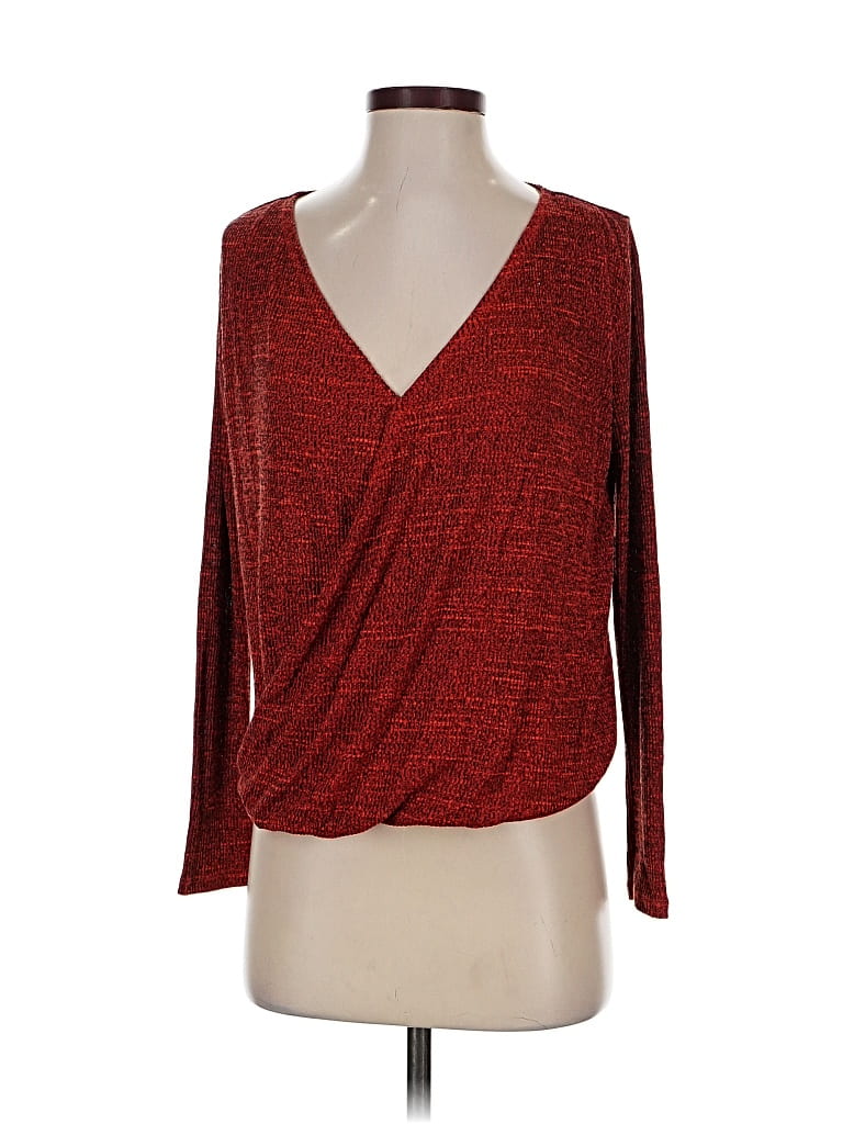 Pre-owned River Island Long Sleeve Top Red Plunge Neckline Tops