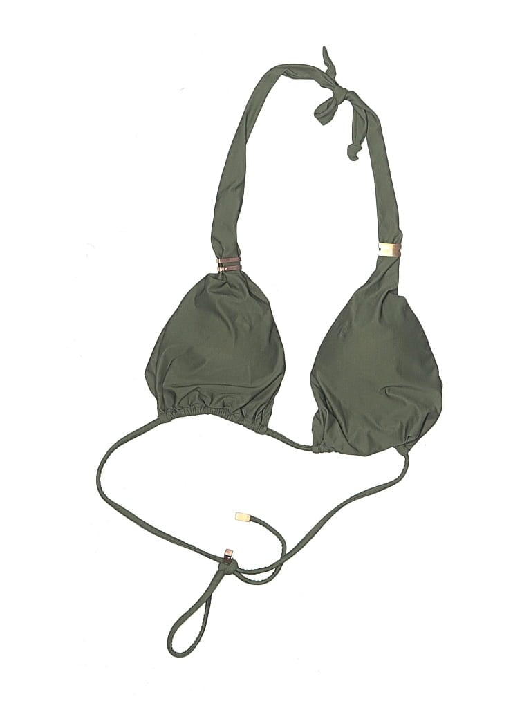 Pre-owned Vix By Paula Hermanny Swimsuit Top Green Solid Pattern Swimwear