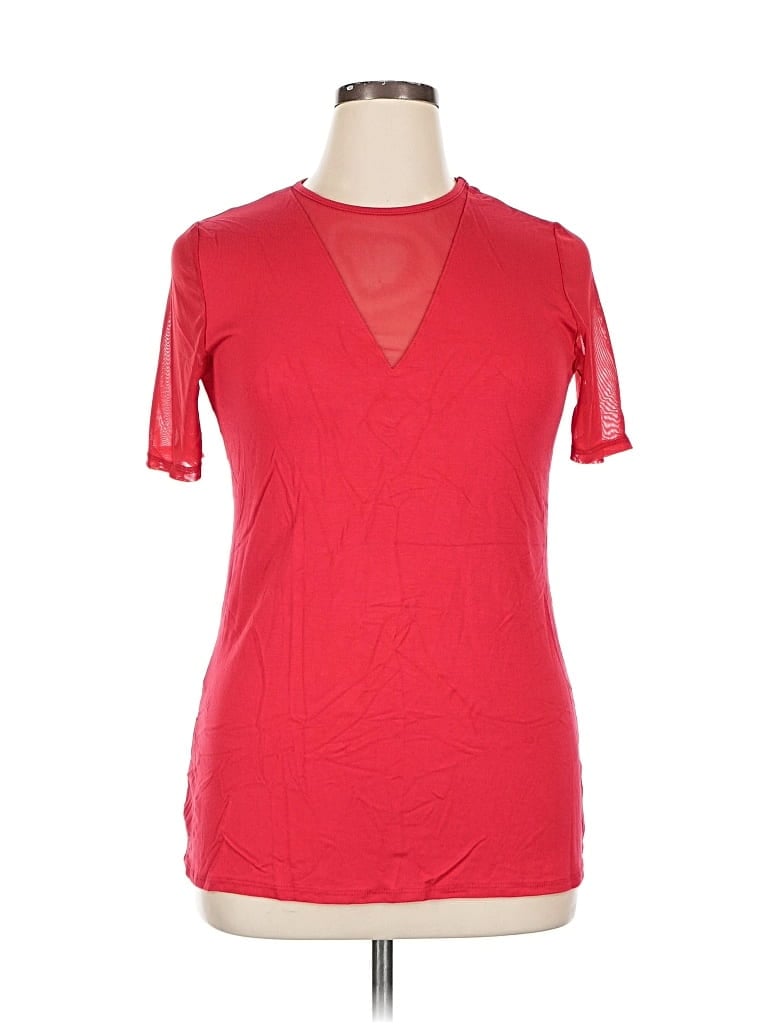 Pre-owned Agnes & Dora Short Sleeve Top Red Keyhole Neckline Tops