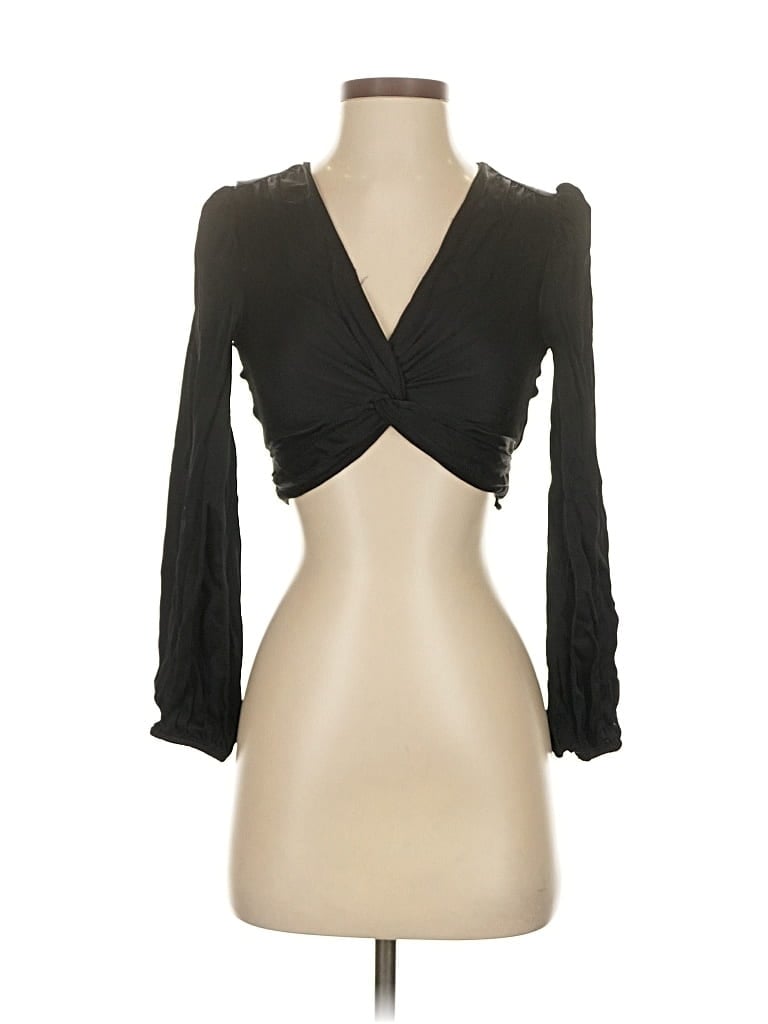ASTR Pre-owned 3/4 Sleeve Top Black Plunge Neckline Tops