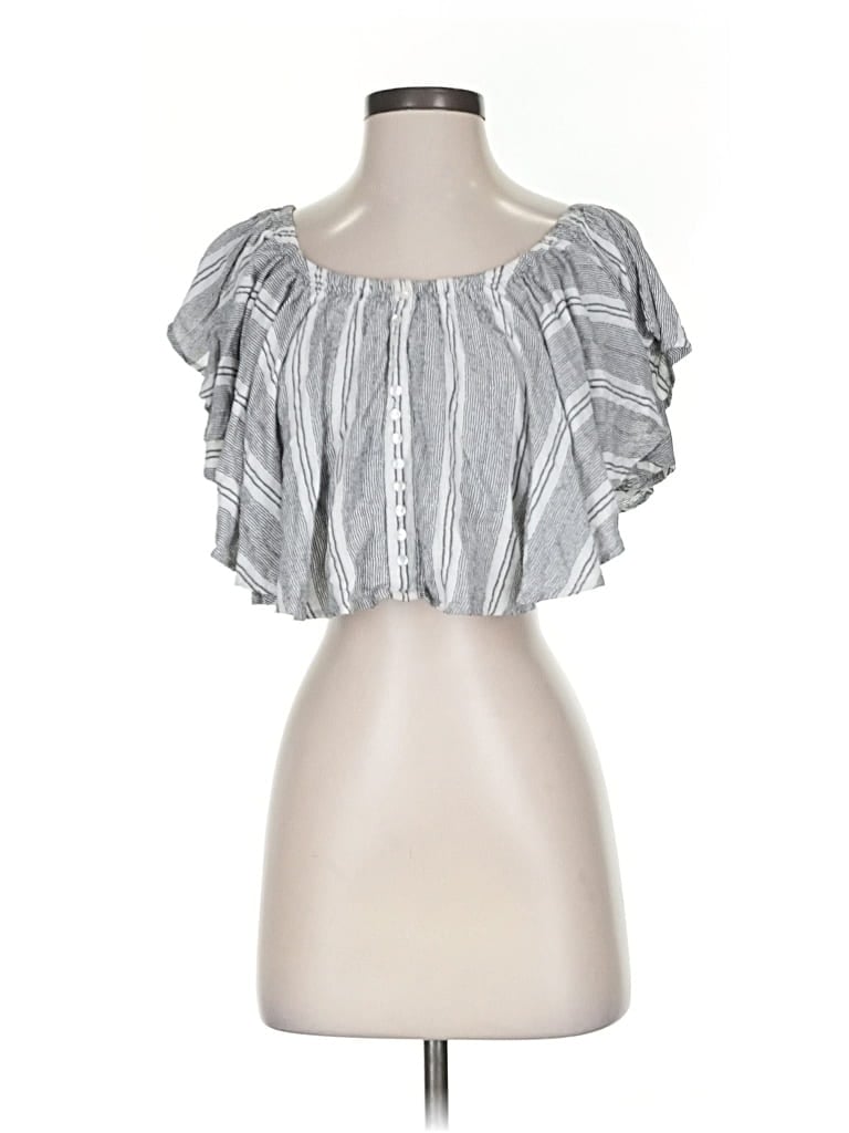 Pre-owned Angie Short Sleeve Blouse In Silver