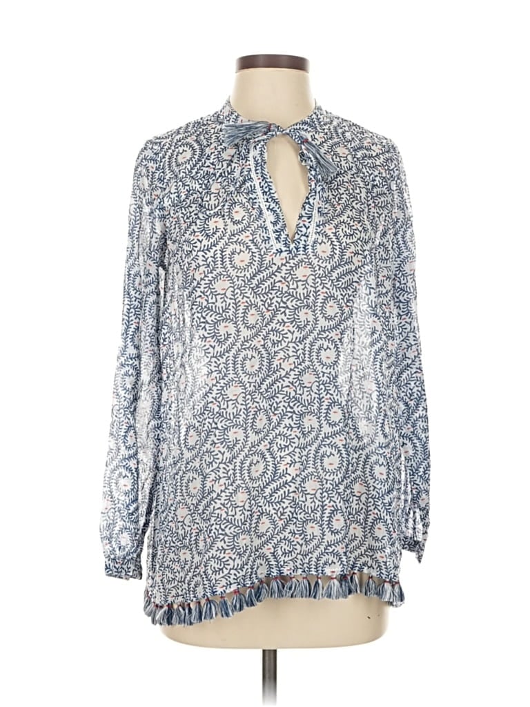 Pre-owned Roller Rabbit Long Sleeve Blouse In Blue