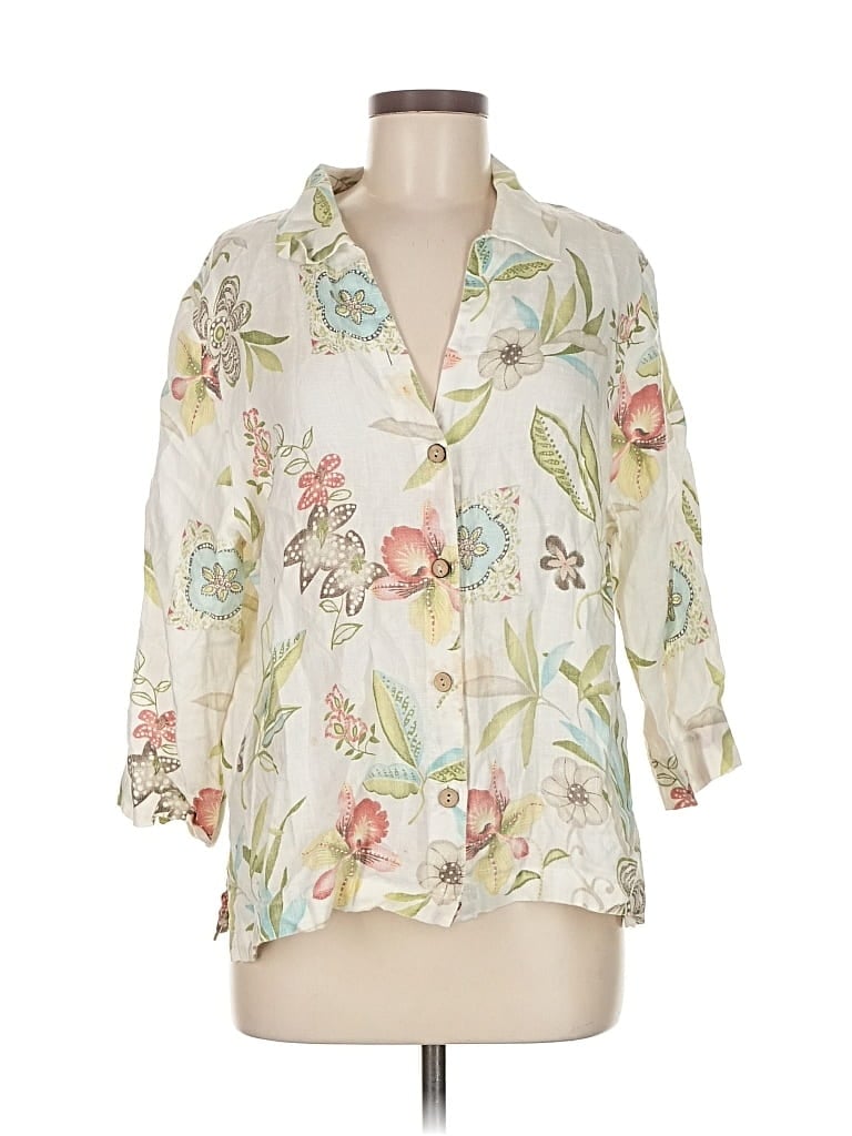 Pre-owned Hot Cotton 3/4 Sleeve Blouse In White