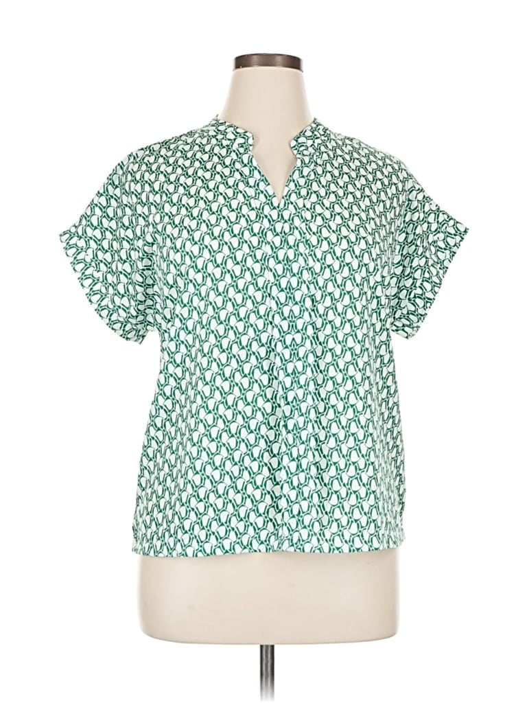 Pre-owned Unbranded Short Sleeve Blouse In Green