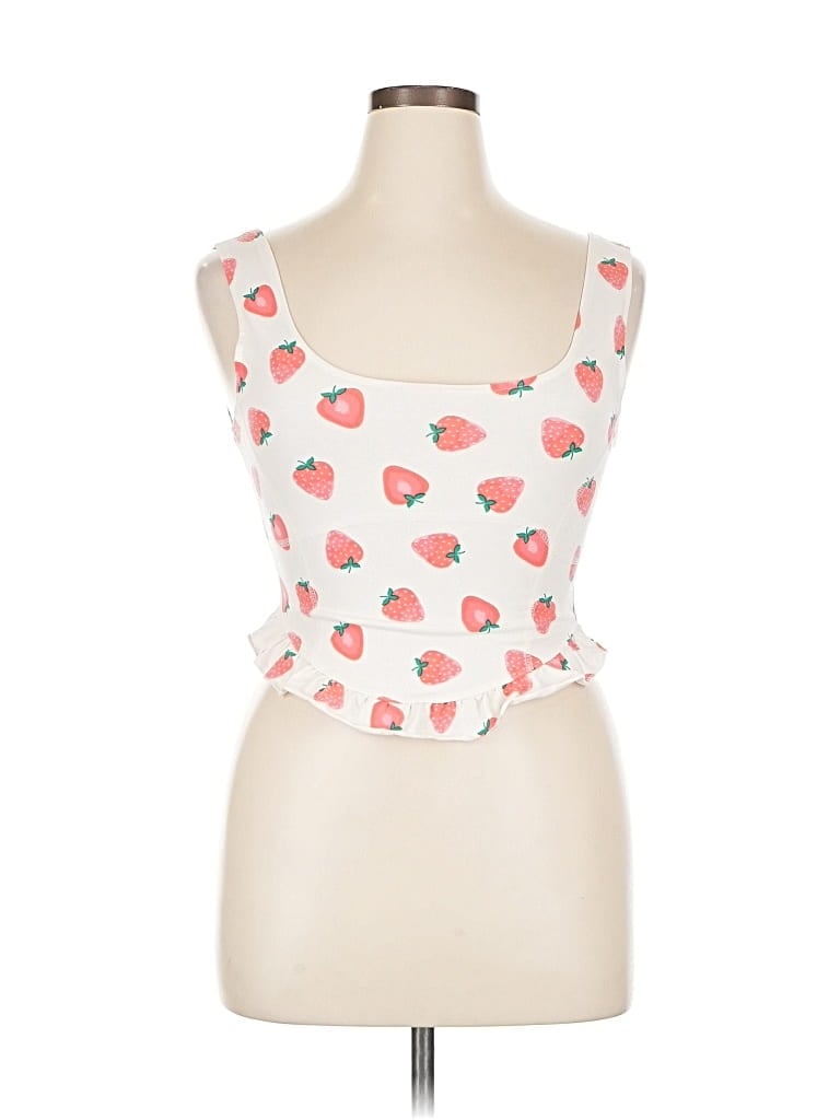 Pre-owned Unbranded Tank Top White Print Pattern Sweetheart Neckline Tops