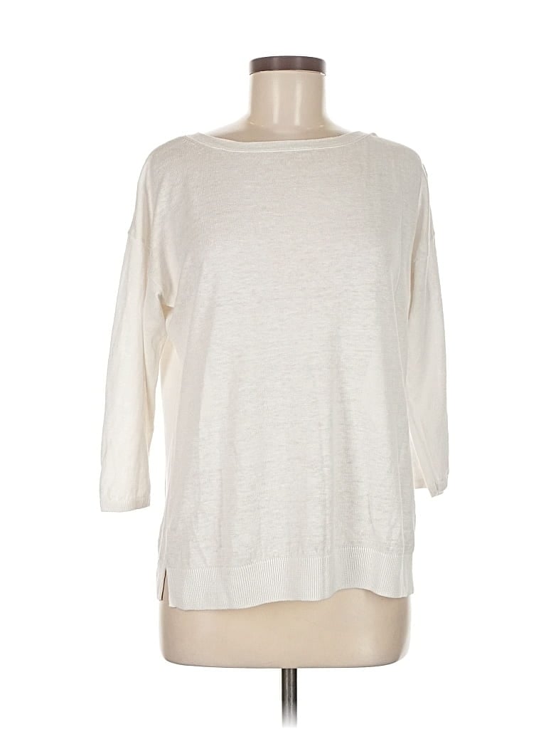 Pre-owned Talbots 3/4 Sleeve Top Ivory Boatneck Tops In White