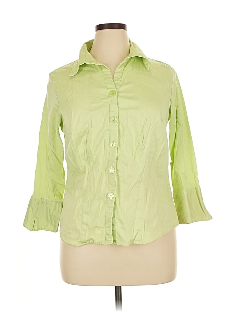 Pre-owned Dressbarn 3/4 Sleeve Button Down Shirt In Green