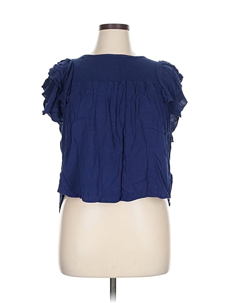 Pre-owned Forgotten Grace Short Sleeve Blouse In Blue