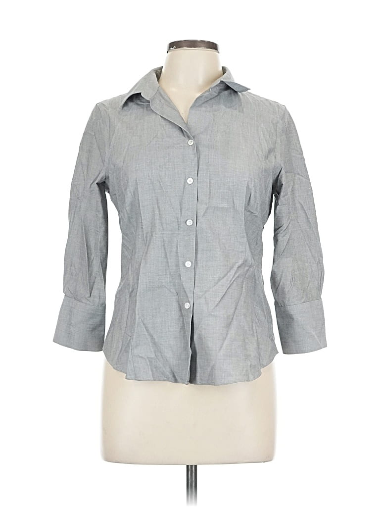 Pre-owned Talbots 3/4 Sleeve Button Down Shirt In Gray