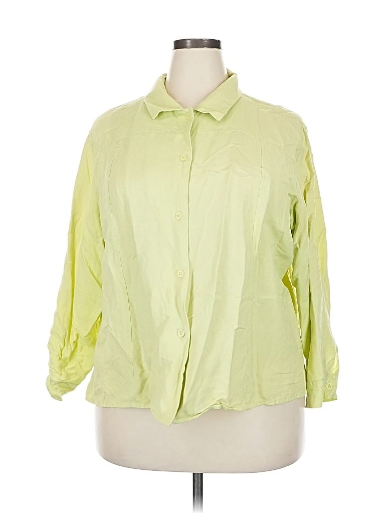 Pre-owned Susan Graver 3/4 Sleeve Button Down Shirt In Green