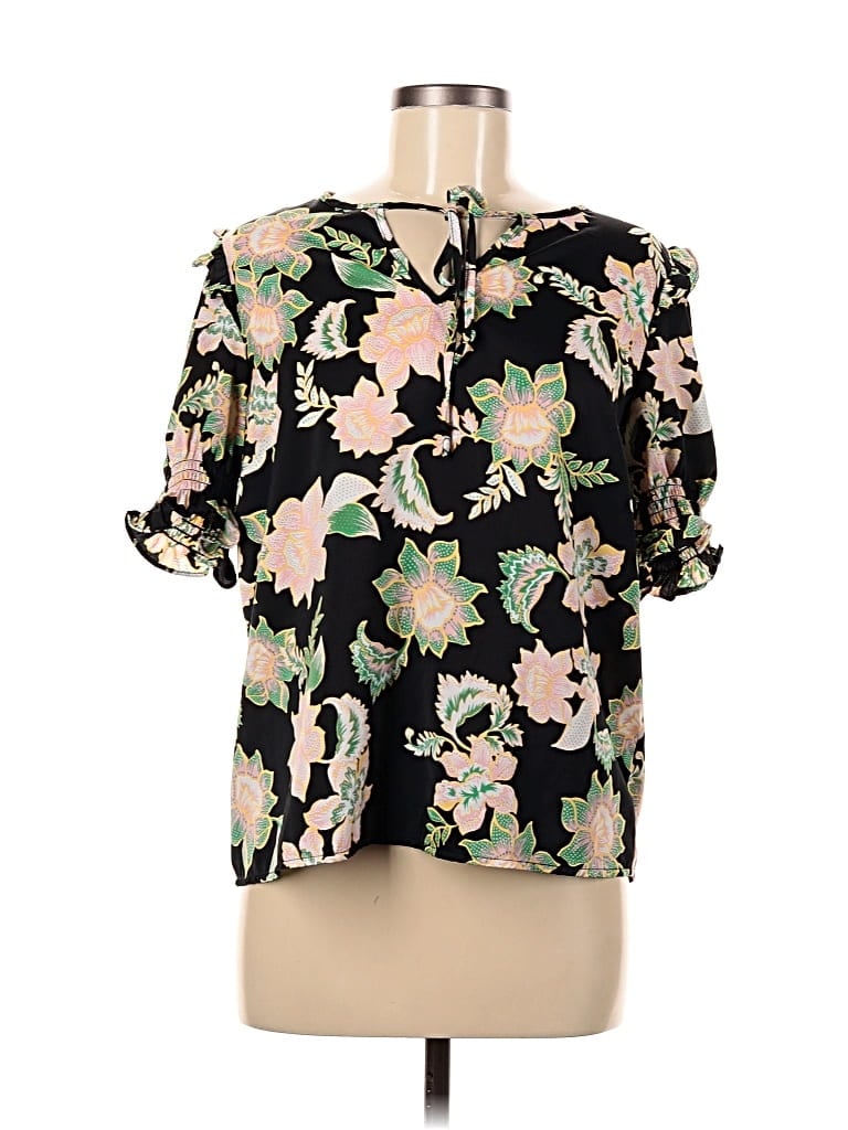 WHO WHAT WEAR Pre-owned Short Sleeve Blouse In Black