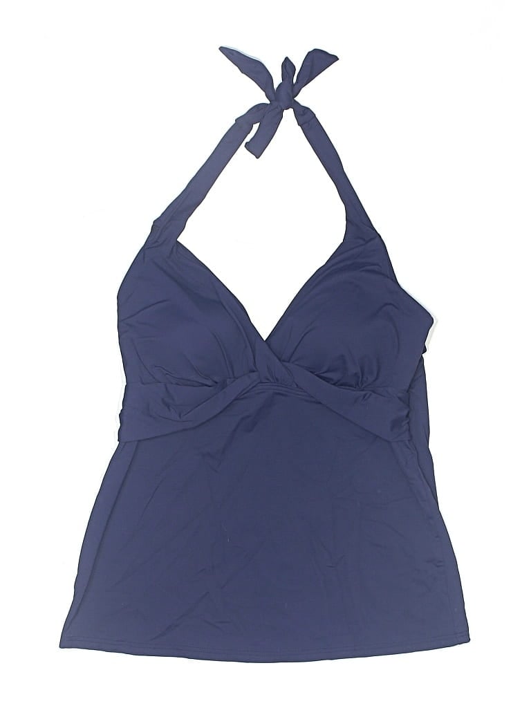 Pre-owned Lands' End Swimsuit Top Blue Solid Pattern Swimwear